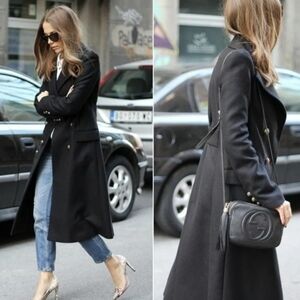 Zara Military Jacket Womens Large Black Wool Coat